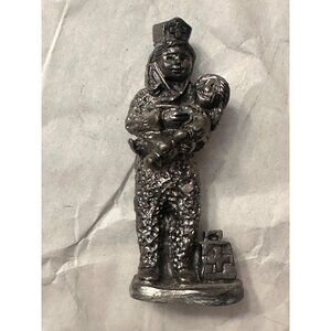 Michael Ricker Pewter Nurse Sculpture Holding Child  Christmas
